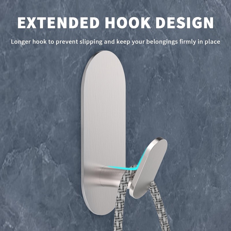 Adhesive Towel Hooks for Bathrooms 4 Pack Brushed Nickel Stainless
