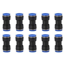 Rurumi Air Hose One-Touch Pipe Fittings, Set of 10, Union Straight Quick Fittings, Plastic, 2-Way Air Connector Adapter (0.2 - 0.2 inches (6 - 6 mm)