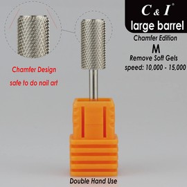 C & I Large Barrel Nail Drill Bit, Chamfer Edition, Professional E-File for Nail File Machine, Designed to Remove Nail Gels, Acrylics, and other nail color covers 3/32” (Middle - M)
