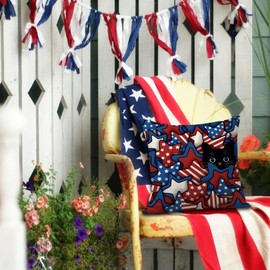 FUYUCHEN 4th of July Independence Day Cat Pillow Cover 18 x 18 Inch America Stars Stripes Patriotic Memorial Day Throw Pillow Case for Sofa Couch Home Farmhouse Decoration