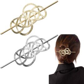 DonLeeving 2 Pcs Hollow Hair Stick Barrette Vintage Celtic Hair Clips Norse Celtic Women Hair Accessories (Gold, Silver)