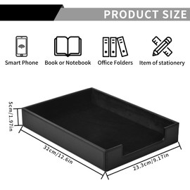RHCSZ PU Leather Letter Tray - Load Documents Trays Front for Office Desktop Organizer - Desk Magazine, File, A4 Paper Holder - Paper Document File Holder (Black, A4-Tray)