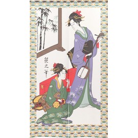 Noren Kobo Noren Ukiyo-e Japanese Style Tapestry Half Noren Traditional Japanese Pattern Folk Music Width 85 x Length 150 cm Lace Fabric 9247