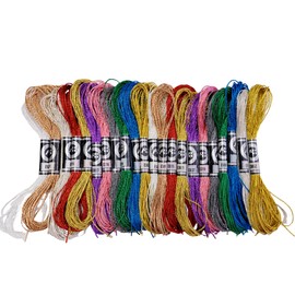 Redsea 22 Pcs Metallic Embroidery Thread,Gold Embroidery Thread,Gold and Silver Wire DIY Manual Cross Stitch Metal Wiring Gold Wire Embroidery Wire 8 m 12 Strands