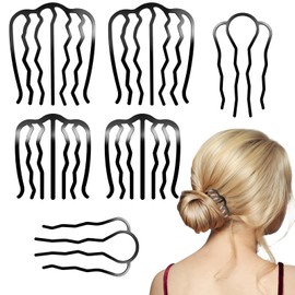 Metal Hair Side Combs Set, Hair Fork Clip Hair Pins for Buns U Shape Hair Combs for Vintage Hairstyle Women Hair Styling Tool (6 Pcs Black)