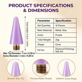 18 Pcs Wax Replacement Head Tips,Nail Rhinestone Picker (Purple)