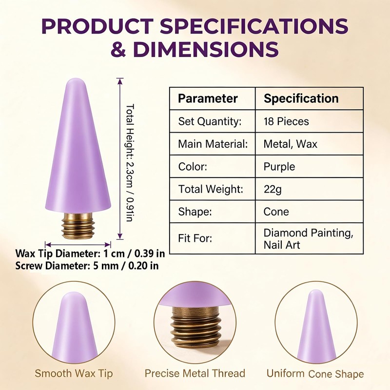 18 Pcs Wax Replacement Head Tips,Nail Rhinestone Picker (Purple)