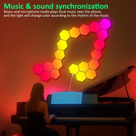 Large Hexagon Lights 8Pack LED Gaming Panel - RGB Led Hex Light Panels Remote & App Control Geometry Night Lamp DIY Hexagon Smart Wall Lights Sync to Music for Room Bar Decor Gaming Setup