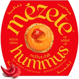 Mezete Spicy Hummus with Red Chili | All-Natural Dips and Spreads | Flavorful Tahini Rich Hummus | No Refrigeration Required | Halal | Gluten-Free | No Preservatives | 180g