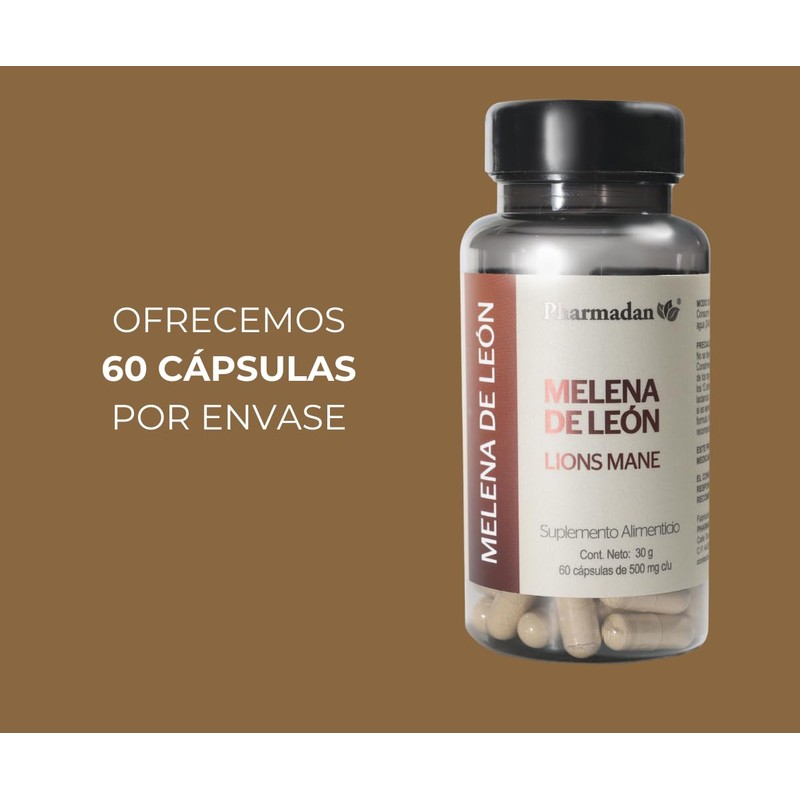 Pharmadan, Melena de León, Lions Mane, 60 cápsulas de 500