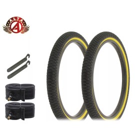 Alta 2 ALTA Bicycle TIRES 20" x 1.95 BLACK/GUM BMX Tread TIRES W/ TUBES & Tire Levers