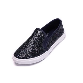 FEVERSOLE Mocasines planos informales para mujer, Escarcha azul marino, 8 US