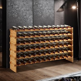 MilleLoom Bamboo Wine Rack Stackable, Freestanding Bottle Holder Storage Rack Display Shelves, Tools-Free Wine Racks