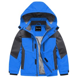 Pursky Boy Coat Waterproof Thick Youth Ski Jacket Detachable Fur Hood Blue 14/16
