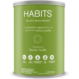 HABITS BY NOT A FANCY KITCHEN Proteína Vegetal en Polvo Sabor Matcha Vainilla 488 g 21.5 g de Proteína Por Porción Sin Azúcares Añadidos, Fuente de BCAAs, No GMO - 16 Porciones