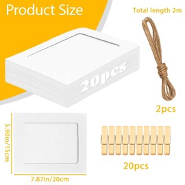 42-Piece Photo Garland Set, Picture Frame with Clips and Lead, 42-Piece Set for Creative Photo Wall, 20 Photo Frames 15 x 20 cm with 20 Wooden Clips, 2 Ropes 2 m, 6 Inches for DIY, Birthday, Wedding