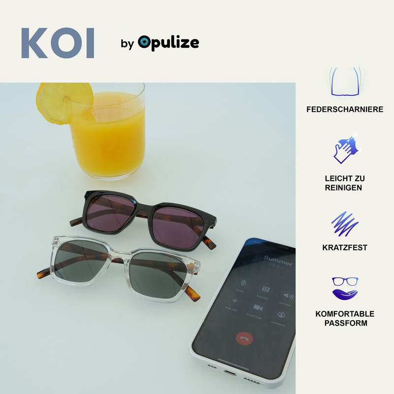 Opulize KOI Sunglasses - Large Rectangular Frame - Tinted Lenses
