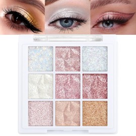 9 Colours Jutqut Glitter Eyeshadow Palette, Sparkling Eyeshadow Palette Shimmer, Cream Korean Make-Up Eyeshadow Palette, Silky Powder, Waterproof Eyeshadow Palette, High Pigmented for Women