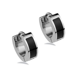 316L Surgical Stainless Steel Earrings High Polished Black Center Flat Style Huggie Hoop Earring, (4mm X 11mm)