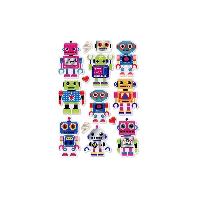 Puffy Foil Robot Party Stickers for Crafts, Cardmaking, Scrapbooks, Classroom