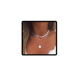Clataly Layered Lotus Pendant Necklaces Bead Choker Necklace Chain Adjustable Jewellery for Women and Girls (Silver)