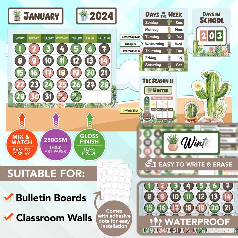 Decorably 137 Pcs Class Calendar for Classroom Elementary Set -