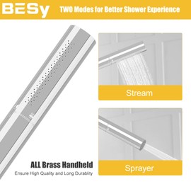 BESy Chrome Brass 2 In 1 Function Handheld Shower Head Set High Pressure 7 Inch Shower Head High Flow Hand Shower Wand with 59 Inch Hose, Bracket, Chrome Finish
