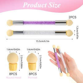 2 Pcs Double Head Sponge Nail Brush & Nail Gradient Sponges Pen with 28 Replacement Heads - 1 White & 1 Purple Ombre Brush for Acrylic Nails, Manicure, DIY Nail Art Design & Professional Salon Use