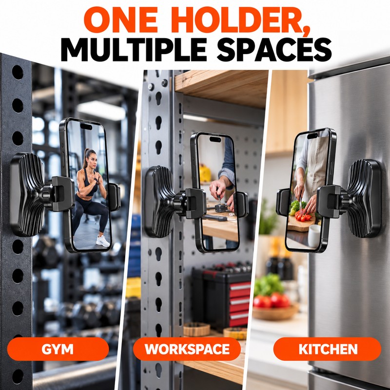 Magnetic Phone Holder for Gym Equipment – 360° Adjustable Retractable