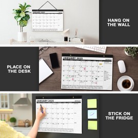 Ospelelf Magnetic Calendar 2025-2026 for Refrigerator, Desk Wall Calendar, January 2025 to June 2026, Monthly Large Planner Pad with Plastic Cover 17" X 12" Black