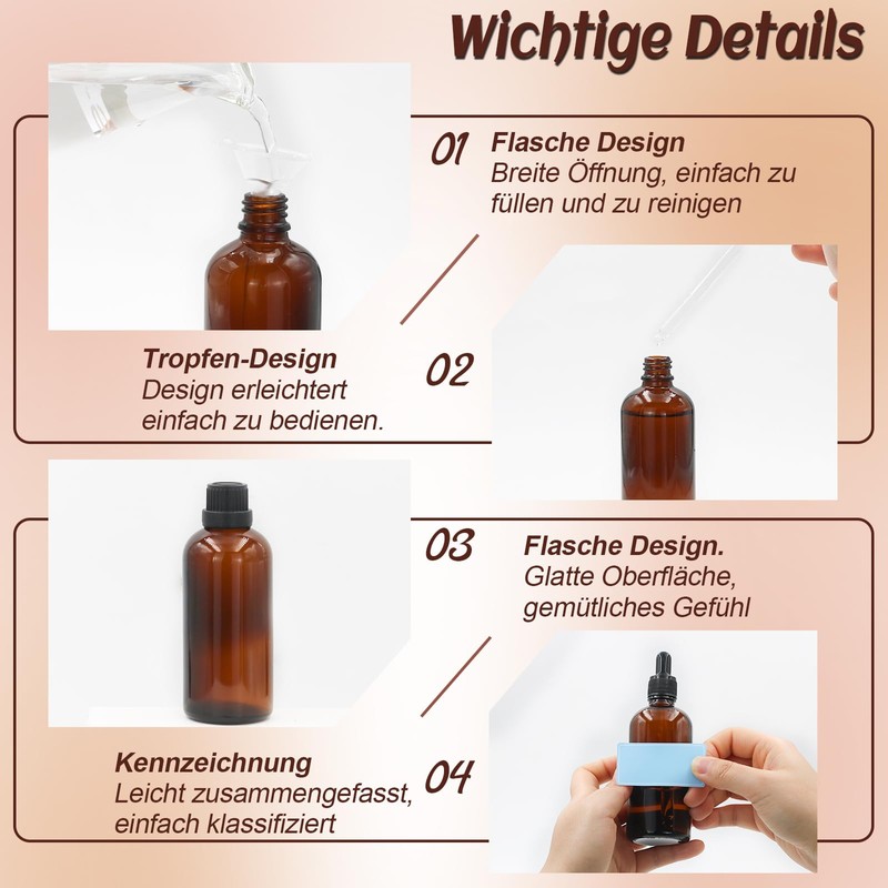 Episkey 3 x 100ml Braunglas Flaschen mit Pipettenflasche Pipette &