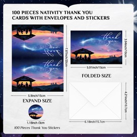 Tenceur 100 Sets Christmas Christian Cards with Envelopes Religious Thank You Cards Bulk Bible Scenes Greeting Cards with Stickers Church Gift for Holy Religious Holiday