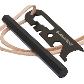 LAGERFEUER Hexa-Shaped Fire Starter, Hexagonal, Ferrocerium, Genuine Leather, Leather Cord, Flint Stone, Bushcraft, Survival Tool, 0.4 x 3.9 inches (10 x 100 mm)