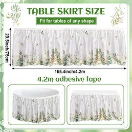 14FT Eucalyptus Leaf Table Skirt Back to School Teacher Desk Skirt Greenery Eucalyptus Classroom Table Cover Skirts for First Day of School Supply Kindergarten Preschool Office Bookcase Cabinet Decor