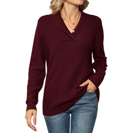 Ivicoer Sweaters for Women V Neck Pullover Ladies Knit Long Sleeve Collared Tops Casual Fall Winter Trendy