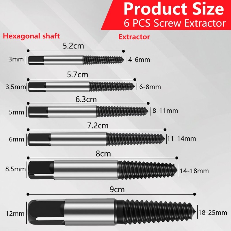 Flintronic 6Pcs Damaged Screw Extractor Set, Rounded Screw Remover Kit
