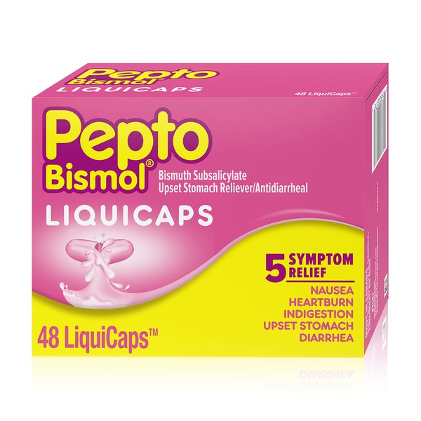 Pepto Bismol Liquicaps, 48 Liquid Caplets in Indiviual Packs, for Rapid Relief of Gas, Anti Diarrhea, Heartburn, Nausea, Upset Stomach, and Indigestion
