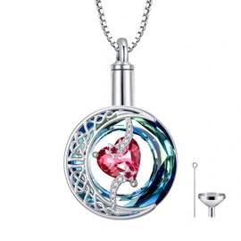TOUPOP Moon and Star Urn Necklaces for Ashes Ruby July Birthstone Cremation Jewelry 925 Sterling Silver Memorial Keepsake Funeral Pendant Jewelry for Women Wife Mom Mothers Day Gifts