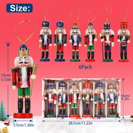 6Pcs Christmas Nutcracker Ornament Mini Nutcracker Soldier Figures, 4.8 Inch Traditional Painted Wooden Nutcracker Doll, Christmas Tree Hanging Decorations, Fireplace Tabletop xmas Decorations Indoor