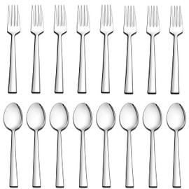 LIANYU 16-Piece Forks and Spoons Silverware Set, 8 Dessert Forks (6.7 Inch) and 8 Teaspoons (6.7 Inch), Stainless Steel Square Flatware Cutlery Set for Home Kitchen Hotel, Dishwasher Safe