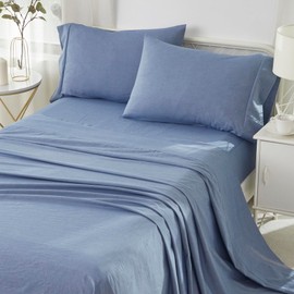 Brandream Queen Sheet Set 100% Washed Pure Cotton 4 Piece Bedding Sheets & Pillowcases - Luxury, Extra Soft, Linen Like Textured Breathable Cotton Queen Size Bed - 16” Queen Deep Pocket Sheets