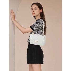 GM LIKKIE Quilted Shoulder Bag for Women, Medium Flap Crossbody Handbag with Chain Strap, Soft Vegan Leather Clutch Purse (White)