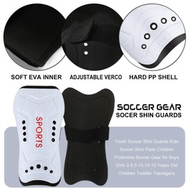 Youth Soccer Shin Guards for Kids Child Calf Protective Gear Soccer Equipment Soccer Shin Pads Calf Sleeves Protection for 3-5,5-10,10-15 Years Old Boys Girls Children (White, M 5-10 Years Old)