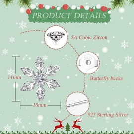 Cangall Silver Snowflake Stud Earrings for Women, 925 Sterling Silver Xmas Stud Earrings, Winter Snowflake Silver Stud Earrings, 10mm Sleeper Cartilage Silver Earrings with Gift Box for Xmas Party