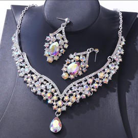 J's select Women's Belly Dance Ballroom Dance Party Necklace Earrings Aurora Tone (Silver Aurora), Crystal Glass, Rhinestone