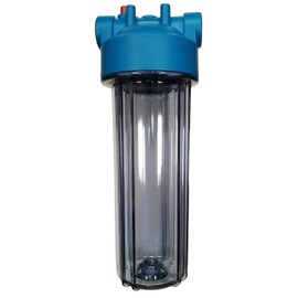 10" Water Filter Housing, 3/4" BSP Brass Ports with PRV, Standard size (Clear Bowl)
