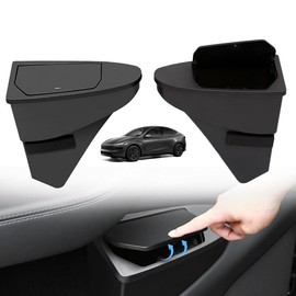 Lchrysify Car Door Trash Can for Model Y Juniper 2026, 2 Pcs Portable Front Door Garbage Bin with Push-Open Lid, Door Built-in Hidden Storage Organizer for Model Y Juniper Accessories