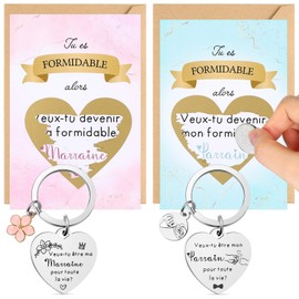 Jadive Godmother Gift Set 2 Godfather Key Rings 2 Scratch Cards Godmother Request 2 Scratch Stickers 2 Envelopes Announcement Christening Gift Christmas Birth