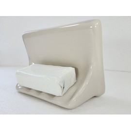 Beige Bone Almond Ceramic Soap Dish Shower Tray Tile in Installation Vintage Mid Century Modern Retro