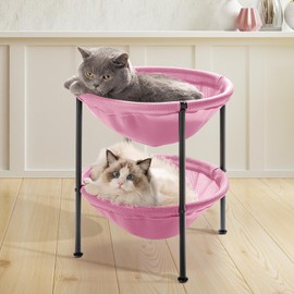 JUNSPOW Double Cat Bed Pink, Breathable Cat Bed for 2 Cats with 4 Adjustable Feet & Anti-Slip Mats, Easy Assembly Cat Hammock for Multi-cat Household, Indoors & Outdoors, 22.8 in x18.7 in x 18.7 in
